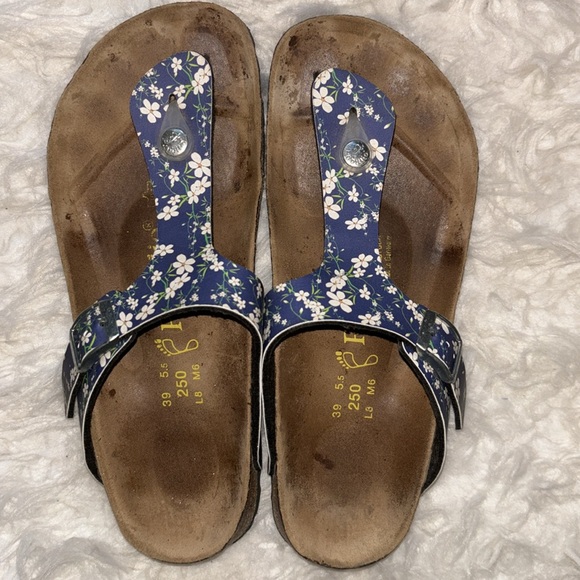 Papillio by Birkenstock Gizeh Birko-Flor Leather Footbed Sandals Blue, Size 8 - Picture 2 of 15